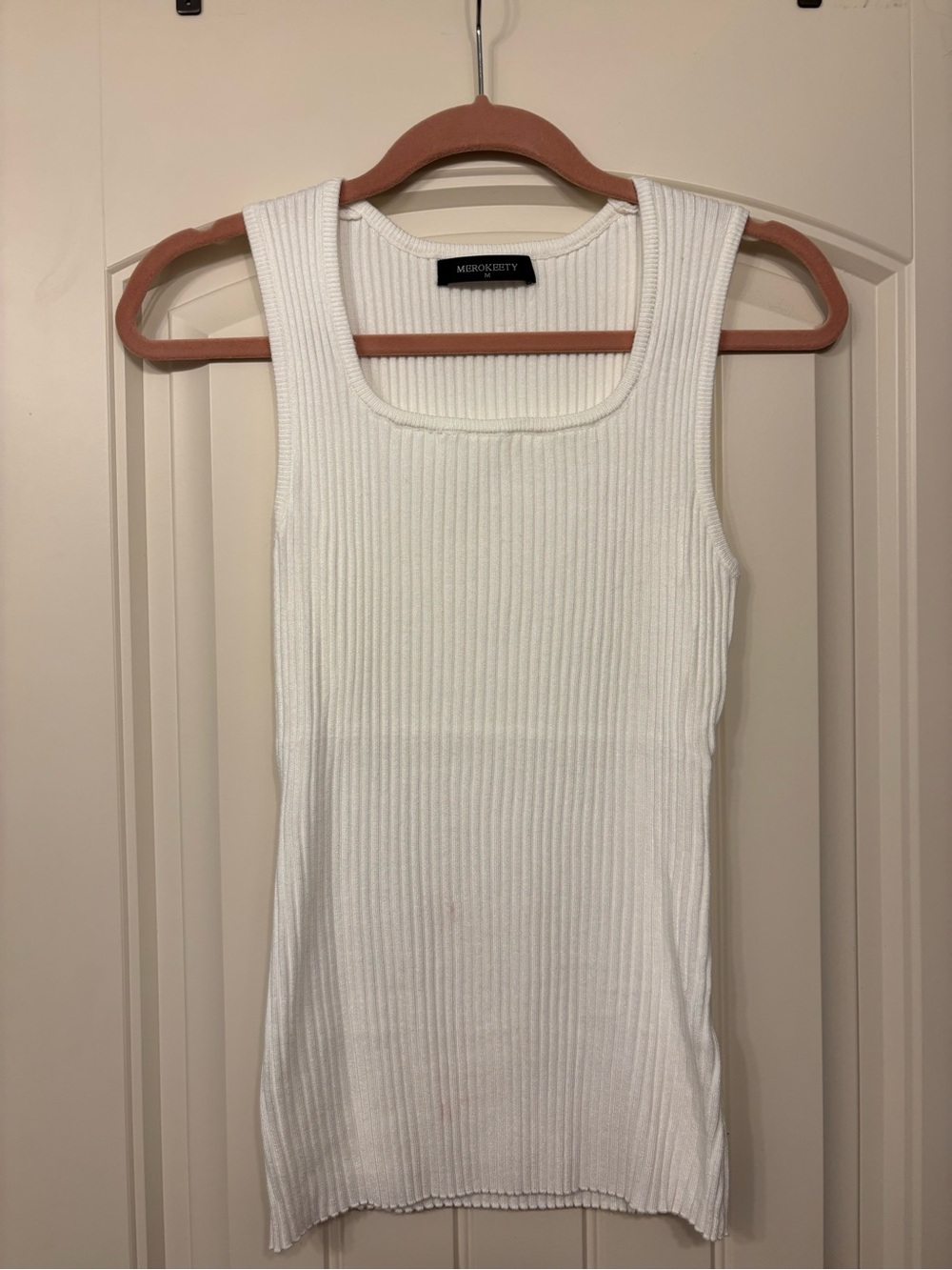 Mendocino White Ribbed Square Neck Tank